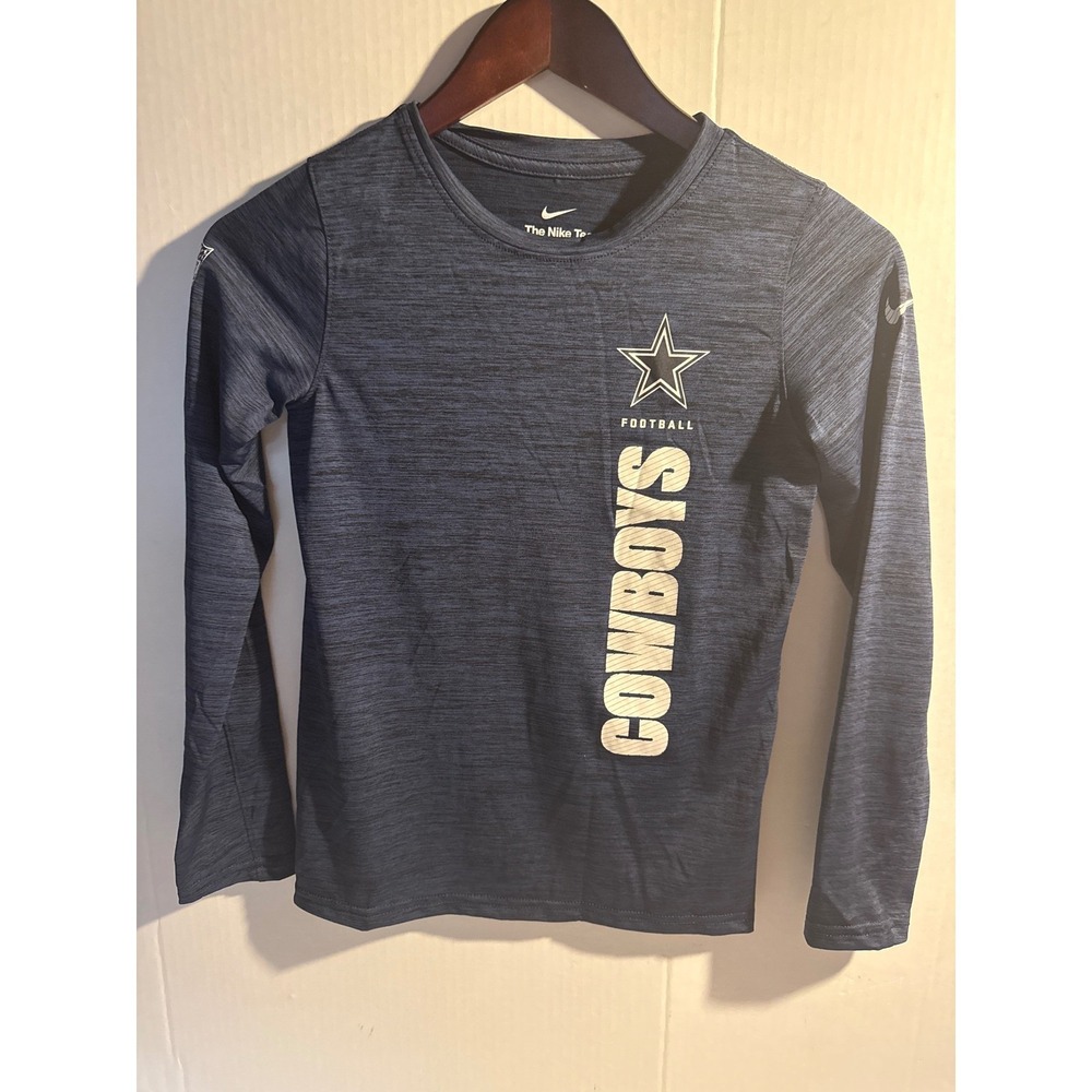 Nike Dallas Cowboys Kids Dri-FIT Long‎ Sleeve Shirt Navy Blue Dye Small NWOT
